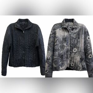 UAU Reversible Crinkle Texture Zip Jacket Black & Paisley Size M Lagenlook, Boxy